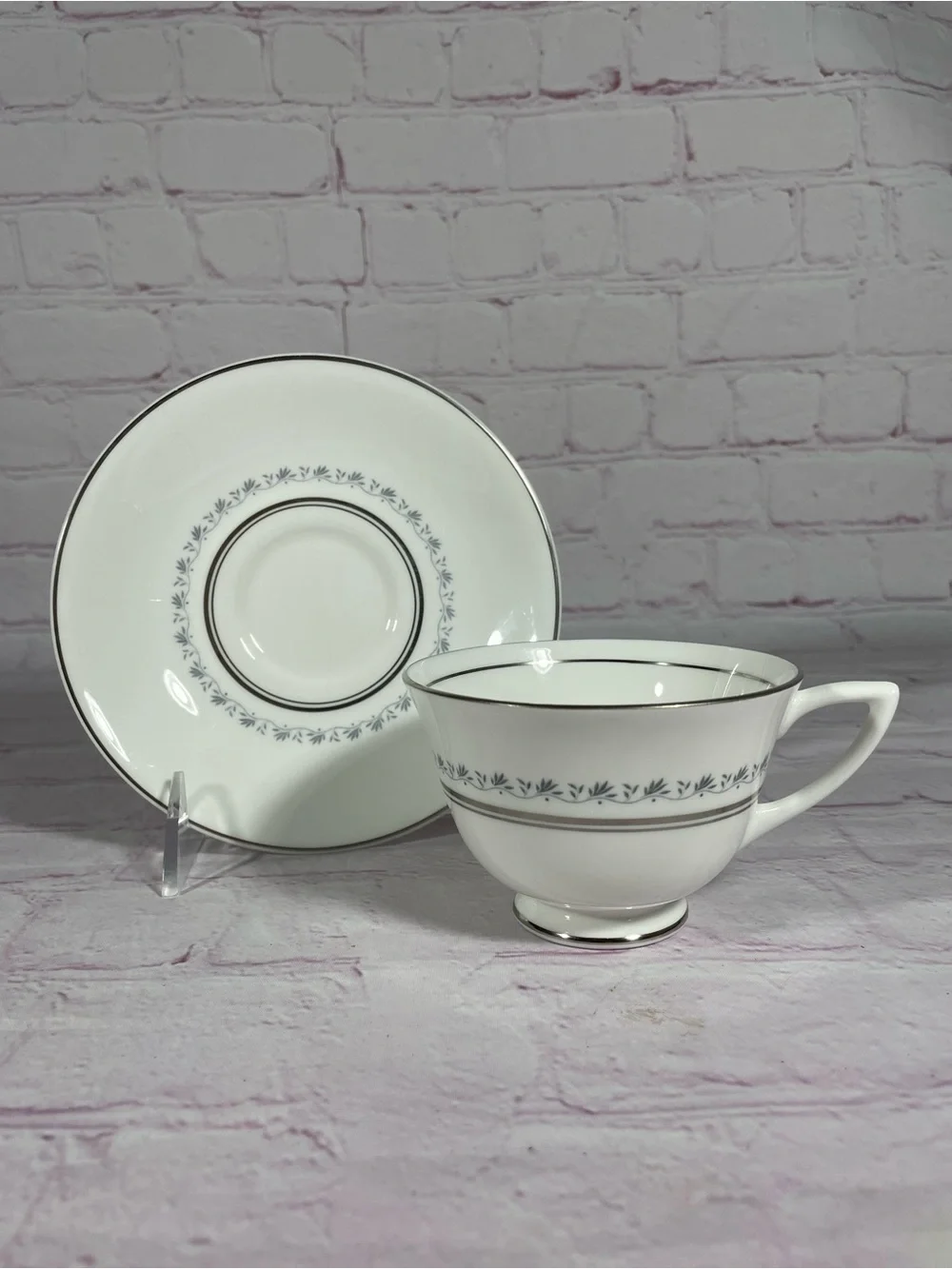 Vintage Royal Doulton Tiara Footed Cup and Saucer Set Blue and Green Backstamp